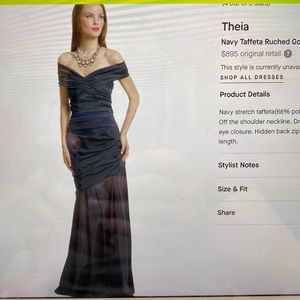 Theia Navy Taffeta Ruched Gown (designer)